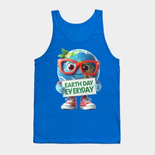 Earth Day Every Day Cute Earth Wearing Red Glasses and Sneakers Tank Top